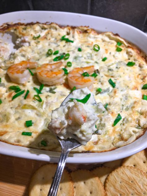 Shrimp Artichoke, Cheese Shrimp, Artichoke Dip Easy, Dip Easy, Artichoke Dip Recipe, Popular Appetizers, Garlic Cheese, Tailgate Food, Recipes Appetizers And Snacks