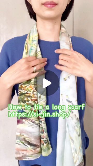 Si-jin_Scarf on Instagram: "How to tie a long scarf. A little bit layering feeling.  https://si-jin.shop/  #scarf #scarfstyle #scarffashion #classic #schal  #rose #rosefabric #art #artwork #silkscarves  #howtowearscarf #howtowearscarves #scarves" How To Tie A Long Silk Scarf, How To Tie A Long Scarf, Tie A Long Scarf, Long Scarf Tying, Silk Scarf Tying, Long Silk Scarf, Scarf Tying, How To Wear Scarves, Long Scarf