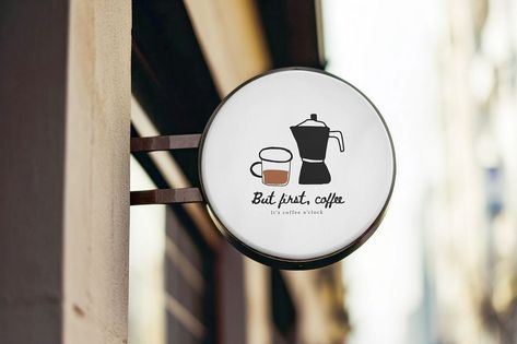 Round shop sign mockup, editable design | premium image by rawpixel.com / ploypalyn Store Sign, Sign Mockup, Cute Cafe, Shop Sign, Coffee Signs, Mockup Psd, Shop Signs, Social Media Template, Mockup Design