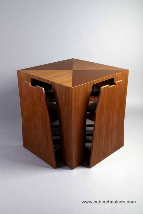 The Cube. Designed by Paul Reidt for KR+H's Hidden Kitchen series. Photography: Joel Benjamin Table With Hidden Chairs, Space Saving Dining Room Table, Space Saver Dining Table, Space Saving Dining Room, Space Saving Kitchen Table, Artistic Kitchen, Space Saving Dining Table, Small Table And Chairs, Dining Table Design Modern