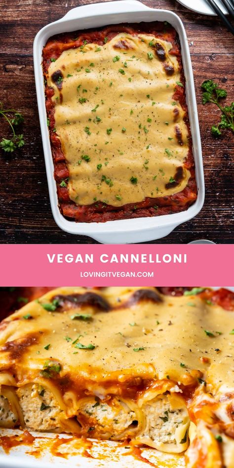 Vegan Cannelloni, Vegan Supper, Cannelloni Recipes, Tofu Ricotta, Vegan Casserole, Fancy Dinner Recipes, Vegan Cheese Sauce, Vegetarian Pasta Recipes, Vegan Cafe