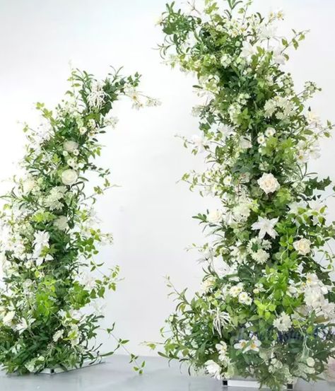 Wedding Alter Flowers Ground, Floral Columns Wedding, Wedding Altar Flowers, Floral Combinations, Archway Wedding, Flower Runner Wedding, Flower Wedding Backdrop, Wedding Arch Greenery, Whimsical Backdrop