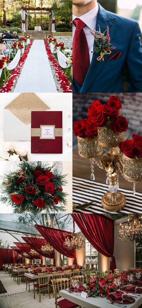 Red And Gold Wedding, Red Gold Wedding, Beauty And Beast Wedding, Wedding Colors Red, Red Wedding Theme, Red Rose Wedding, Gold Wedding Theme, Color Wedding, Wedding Theme Colors