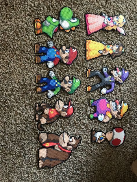 Mario party perler beads Perler Bead Patterns Mario Bros, Super Mario Beads Pattern, Big Fuse Bead Patterns, Perler Bead Super Mario, Princess Daisy Pixel Art, Perler Bead Mario Patterns, Perler Beads Big Designs, Perler Beads Video Games, Best Friend Perler Bead Patterns