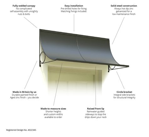 Door Canopy – 4’ Front door canopies Awnings Over Doors Entrance, Awnings Over Doors, Metal Door Awning, Storm Door Makeover, Over Door Canopy, Door Canopies, Front Door Overhang, Awning Over Door, Outdoor Furniture Makeover