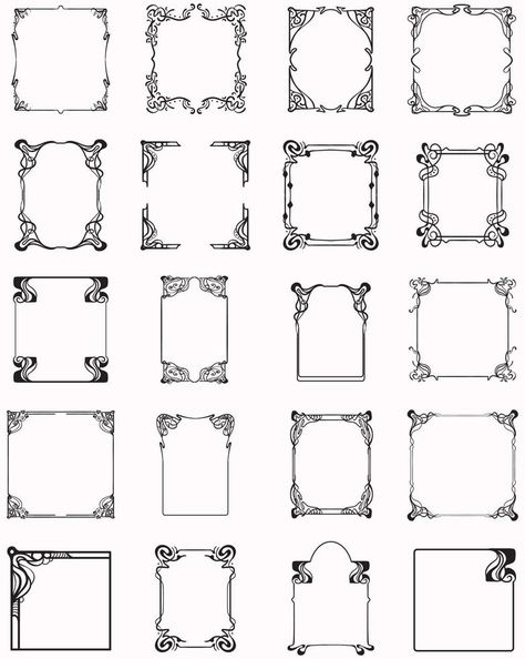 Decorative frames. Retro ornamental frame, vintage rectangle ornaments, and ornate border. Decorative wedding frames, antique museum picture borders, or deco divider. Isolated icons vector set Easy Frame Drawing, Borders For Pictures, Antique Frame Drawing, Vintage Frame Drawing, Framed Tattoo Ideas, Antique Frame Tattoo, Tattoo Borders, Italy Display, Vintage Frame Tattoo