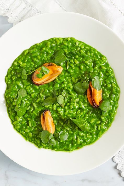 Mussel Risotto, Watercress Recipes, Side Ideas, Fantasy Food, Mussels Recipe, Great British Chefs, Risotto Recipe, Risotto Recipes, Watercress