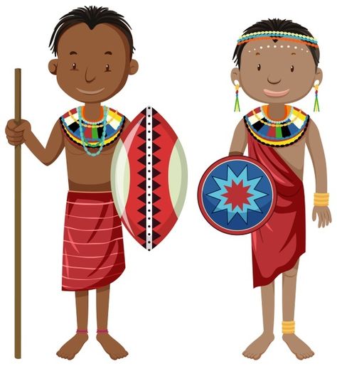 Ethnic people of african tribes in tradi... | Free Vector #Freepik #freevector #girl #kids #human #clothes African People, Vector Clipart, Traditional Clothing, Tips Tricks, Cartoon Character, African Art, Free Vector Images, Traditional Outfits, Cartoon Characters