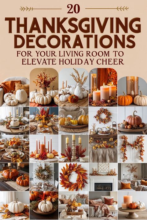 Create a cozy Thanksgiving vibe in your living room with 20 decoration ideas! From elegant table settings to fall-themed pillows, these ideas will bring holiday warmth and style. Perfect for gathering and relaxing with loved ones. #CozyDecor #ThanksgivingAtHome Thanksgiving Holiday Decor, Thanksgiving Decoration Ideas, Diy Leaf Garland, Cozy Inspiration, Thanksgiving Decor Ideas, Fall Garlands, Cozy Thanksgiving, Holiday Decor Thanksgiving, Unique Centerpieces