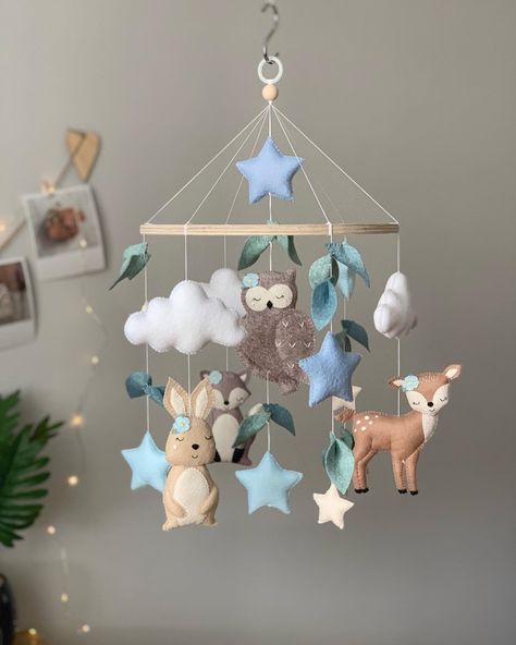 Bos Baby, Forest Baby, Baby Crib Mobile, Felt Baby, Forest Theme, Woodland Nursery Decor, Crib Mobile, Childrens Room Decor, Woodland Baby