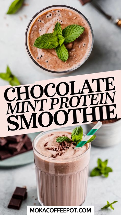 Chocolate Mint Protein Smoothie Recipe Gluten Free Protein Recipes, Protein Milkshake Recipe, Chocolate Protein Smoothie, Protein Ice Cream Recipe, Mint Shake, Mint Smoothie, Espresso Recipes, Sweet Smoothies, Cold Coffee Recipes