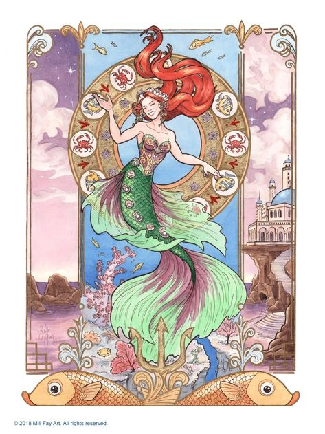 Fairytale Watercolor, Watercolor And Ink Art, Art Nouveau Disney, Images Disney, Prințese Disney, Mermaids And Mermen, Arte Disney, Disney Princess Art, Art Fantasy