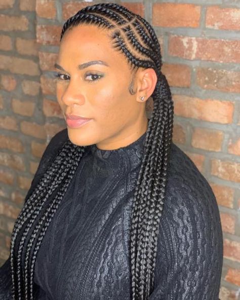 Half Cornrows Half Braids, Half Braids, Half Cornrows, Cornrow Braid Styles, Black Braided Hairstyles, Cornrow Ponytail, Different Braids, Short Box Braids Hairstyles, Big Box Braids Hairstyles