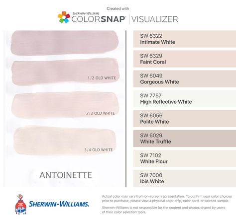 Sherwin Williams Intimate White, Intimate White, Interior Paint Colors Schemes, Porch Colors, White Truffle, Girl’s Room, Wall Paint Colors, Nursery Colors, Pink Paint