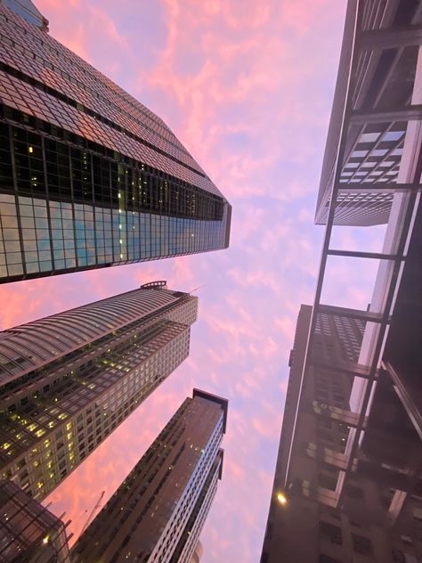 Light Pink City Aesthetic, Pink Nyc Aesthetic, Pink Building Aesthetic, Skyscrapers Aesthetic, Pink City Aesthetic, Pink New York Aesthetic, City Sunset Aesthetic, Skyscraper Aesthetic, Nyc Aesthetic Night