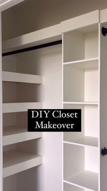 Diy Book Shelf Closet, Front Coat Closet Organization, Diy Hall Closet Makeover, Coat Closet Shelving Ideas, Large Hallway Closet, Front Entry Closet Makeover, Coat Closet Diy, Closet Redo Diy, Foyer Closet Makeover