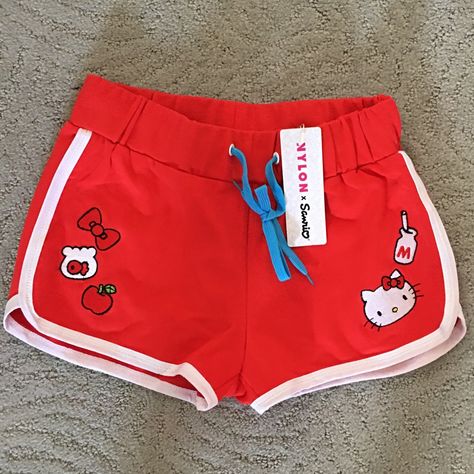 New Red Hello Kitty Milk Drawstring Dolphin Shorts . Really Cute . Offers Welcome Hello Kitty Milk, Hello Kitty Shorts, Belly Clothes, Red Hello Kitty, Kitty Clothes, Hello Kitty Clothes, Hello Kitty Themes, Dolphin Shorts, Hello Kitty Items