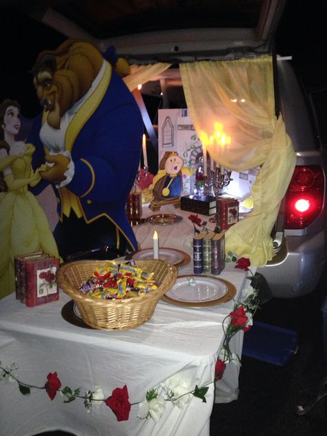 Trunk or treat beauty and the beast Trunk Or Treat Ideas Beauty And The Beast, Trunk Or Treat Beauty And Beast, Beauty And The Beast Trunk Or Treat, Disney Trunk Or Treat Ideas, Trunk Diy, Beauty And The Beast Halloween, Halloween Car Decorations, Trunker Treat Ideas, Halloween Literacy