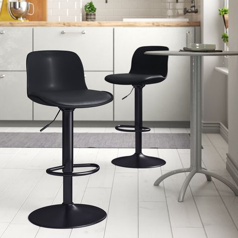 Zipcode Design™ Pu+pp Adjustable Hight Swivel Bar Stool With Low Back, Set Of 2, Black & Reviews | Wayfair.ca Bar Stools With Backs, Adjustable Bar Stools, Bar Area, Counter Bar Stools, Sleek Style, Kitchen Bar Stools, Swivel Bar Stools, Sleek Fashion, Cool Rooms