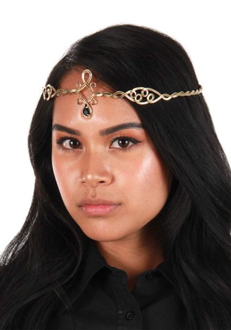 Gold Circlet, Circlet Crown, Long Live The Queen, Crown Headpiece, Headpiece Jewelry, Black Gems, Black Jewel, Princess Costume, Halloween Jewelry