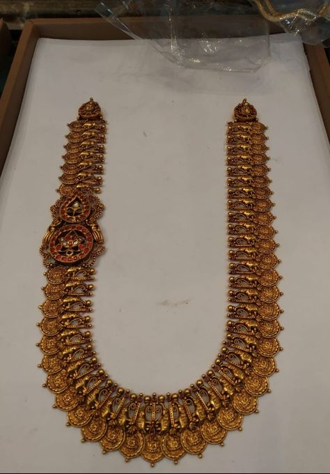 Kasina Sara Antique, Long Gold Haram Designs Indian, Kasula Peru, Kasu Mala, Haram Designs, Gold Haram, Wedding Jewelry Sets Bridal Jewellery, Bridal Jewellery Inspiration, Indian Wedding Jewelry Sets