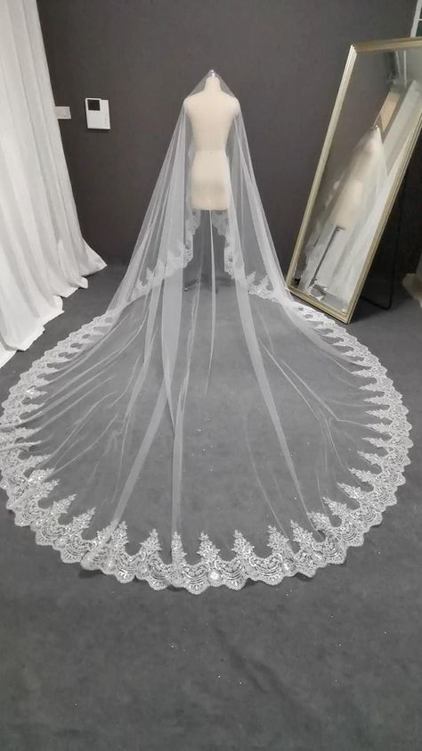 Cheap Bridal Veils, Buy Quality Weddings & Events Directly from China Suppliers:No Comb Wedding Veil Full Edge with Lace Bling Sequins 4 M One Tier Lace Bridal Veil Long Veil for Bride Wedding Accessories Enjoy ✓Free Shipping Worldwide! ✓Limited Time Sale ✓Easy Return. Long Veils Bridal, Cathedral Length Wedding Dress, Veil For Bride, Diy Wedding Veil, Detachable Train Wedding Dress, Veil Long, Lace Veils Bridal, Cathedral Bridal Veils, Wedding Bridal Veils