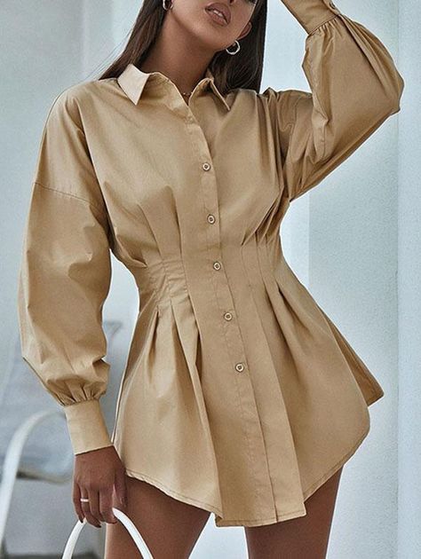 Short Shirt Dress, Blouses Vintage, Pleated Shirt Dress, Pleated Shirt, Shirt Dress Casual, Khaki Dress, Dress Shirts For Women, White Shirt Dress, Mini Shirt Dress