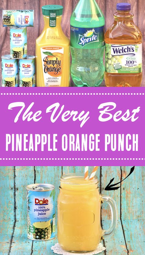 Pineapple Orange Punch Recipe Pineapple Orange Punch, Orange Juice Punch, Grape Punch Recipes, Pineapple Party Punch, Drink For A Crowd, Orange Punch Recipes, Drinks With Sprite, Breakfast Punch, Holiday Brunch Party