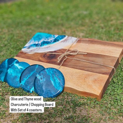 Olive and Thyme Wood Charcuterie/Chopping board with reverseable use. Additionally comes with Set of 4 coasters DM for purchase. Only 1 unique set made. Charcuterie Boards, Chopping Board, Charcuterie Board, Only 1, Thyme, Coasters, Wood