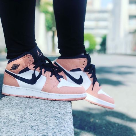 Jordan 1 Pink Quartz, Air Jordan 1 Mid Pink Quartz, Jordan 1 Mid Pink Quartz, Jordan 1 Pink, Jordan 1 Mid Pink, Demonia Shoes, Jordan Shoes Girls, Cute Nike Shoes, Shoe Inspo