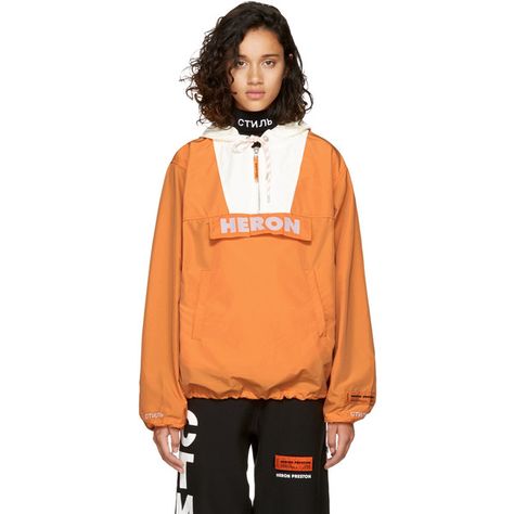 Heron Preston Orange and White Heron Windbreaker Jacket ($720) ❤ liked on Polyvore featuring outerwear, jackets, orange, color block windbreaker, hooded jacket, wind jacket, white jacket and white hooded jacket White Heron, White Windbreaker, Tshirt Design Inspiration, Orange Jacket, Shirt Design Inspiration, Color Block Jacket, Satin Jacket, Wind Jacket, Heron Preston