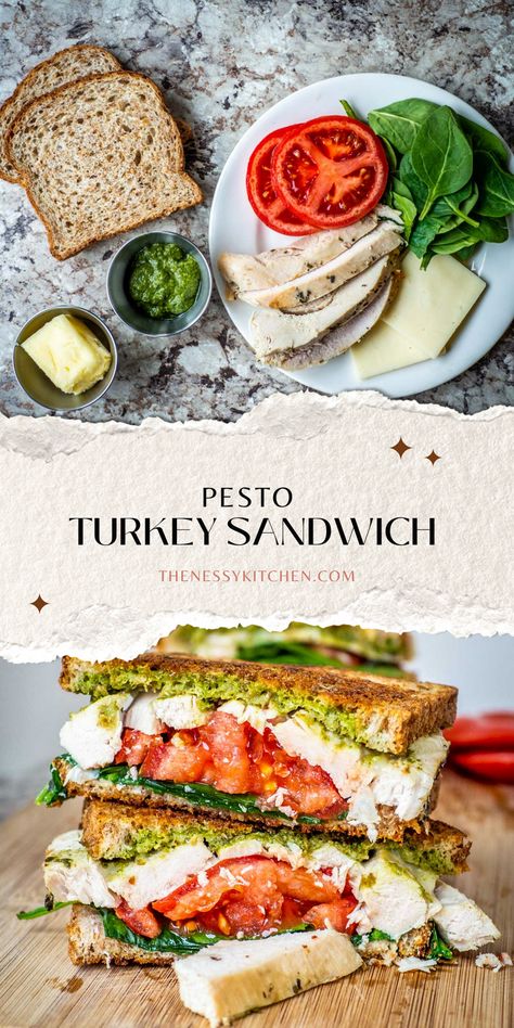 Home Made Sandwiches, Turkey Pita Sandwich, Turkey Lunch Ideas, Pesto Turkey Wrap, Healthy Open Faced Sandwiches, Turkey Panini Sandwiches, Pesto Turkey Sandwich, Turkey Bacon Pesto Sandwich, Turkey Pesto Grilled Cheese