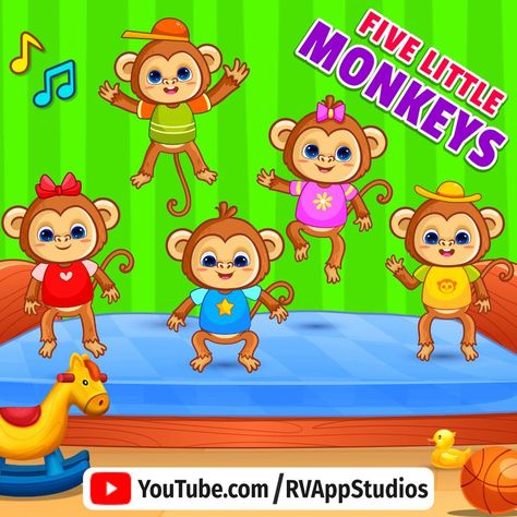 🐒 The super fun and happy kids song, Five Little Monkeys, has arrived in sing-along form! ✔️ Check out our latest animated nursery rhyme video featuring those naughty monkeys jumping on the bed. 😍 Kids love it, and parents will, too! 🔔 If our songs help your child learn while having fun, be sure to LIKE, SHARE, and SUBSCRIBE to our YouTube channel for more! 🔥 Keep loving and supporting us ! #FiveLittleMonkeys #BabySongs #NurseryRhymes #RVAppStudios Monkey Jumping On The Bed, Monkey Jumping, Monkeys Jumping On The Bed, 5 Little Monkeys, Rhymes Video, Jumping On The Bed, Monkey Jump, Bed Kids, Toddler Craft