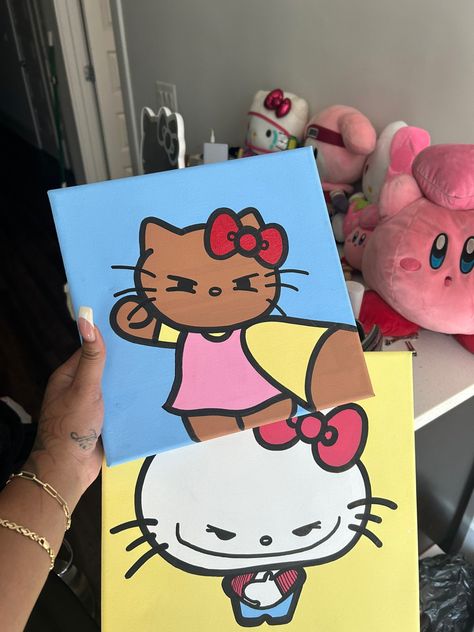 Knd Cartoon Painting, Canvas Sharpie Art, Drawing Ideas Sanrio, Y2k Canvas Painting, Paintings Diy, Pink Canvas Art, Simple Canvas Paintings, Cute Canvas Paintings, Graffiti Style Art