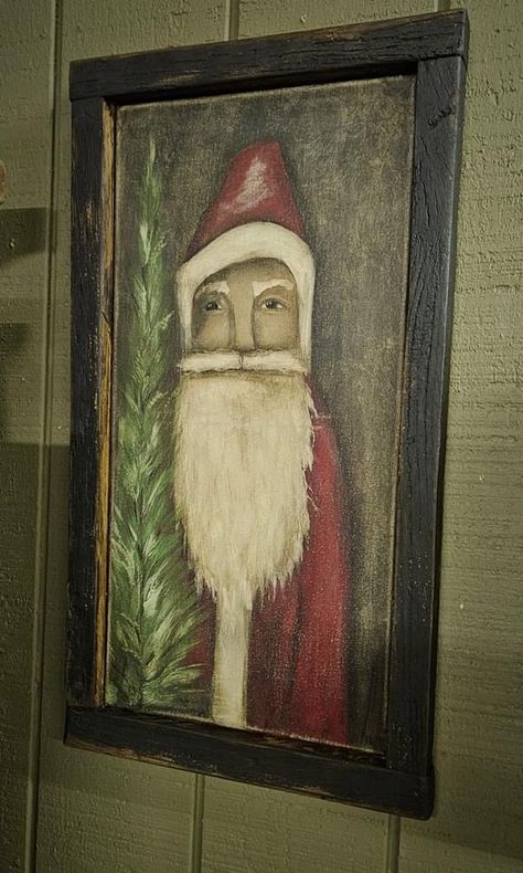 Primitive Santa Painting, Easy Santa Painting, Santa Canvas, Santa Paintings, Christmas Craft Show, Christmas Cutouts, Primitive Painting, Fall Canvas Painting, Fall Canvas