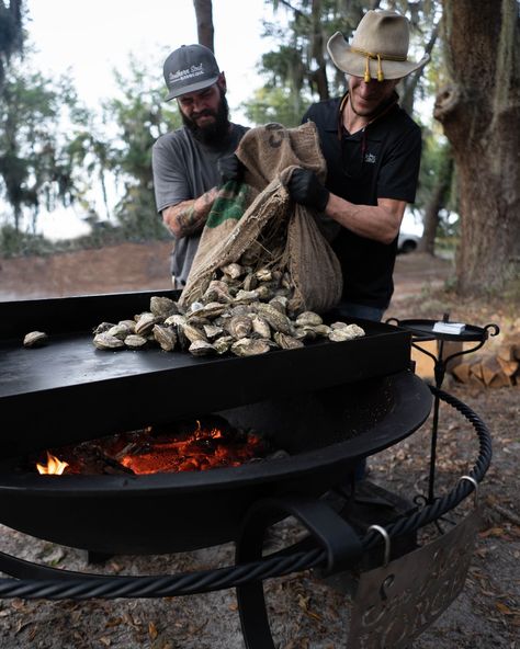 There's nothing like fresh oysters cooked over the open fire! We're tossing them on the 50-gallon Griddle and steaming them until they pop open 🦪. #puremichigan #saintsimons #charcoalgrilling #artisanmade #handcrafted #handforged #campfirecooking #cookingwithfire #overthefirecooking #dinnerideas #cheflife #woodfiregrill #newenglandliving #grillmaster #goodfoodgoodmood #oystersonthegrill #grilledoysters Steamed Oysters, Open Flame Cooking, Bbq Foods, Grilled Oysters, Oyster Roast, Open Fire Cooking, Fire Grill, Fresh Oysters, Fire Cooking