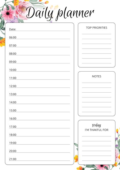 Today, many people feel busy and overwhelmed. Often this is a logical result of poor time management and an inability to structure things properly. If you are someone who likes to use printable planners or notebooks to plan their everyday tasks, this template might be a great fit for you. In this template, you can enjoy the layout that will help you schedule your daily activities and take notes easily. Sections available in this template:  #productivity #dailyplannerpdf #dailyplantemplate #freep Daily Hourly Planner, Daily Calendar Template, Day Planner Template, Daily Planner Sheets, Daily Planner Printables Free, Weekly Hourly Planner, Daily Planner Hourly, Free Daily Planner, Penanda Buku