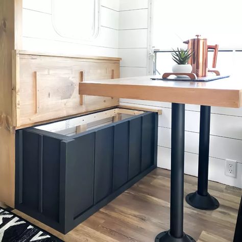 RV Dinette Set With Storage Plans - Easy Step-by-step Instructions Diy Camper Storage, Rv Dinette, Dining Table Plans, Motorhome Remodel, Rv Interior Remodel, Camper Trailer Remodel, Vintage Camper Remodel, Diy Camper Remodel, Camper Storage