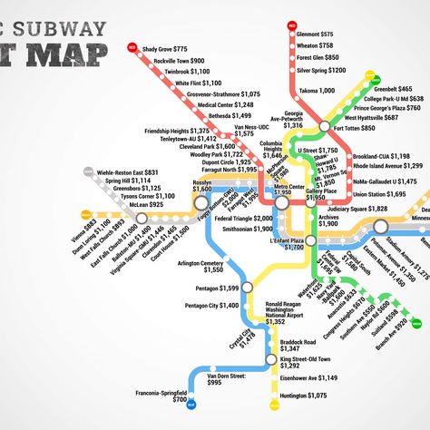 Washington DC Metro Rent Map - Thrillist Trip To Washington Dc, Washington Dc Vacation, Living In Washington Dc, Dc Vacation, Washing Dc, Transit Map, Dc Washington, Washington Dc Metro, Mobile Payment