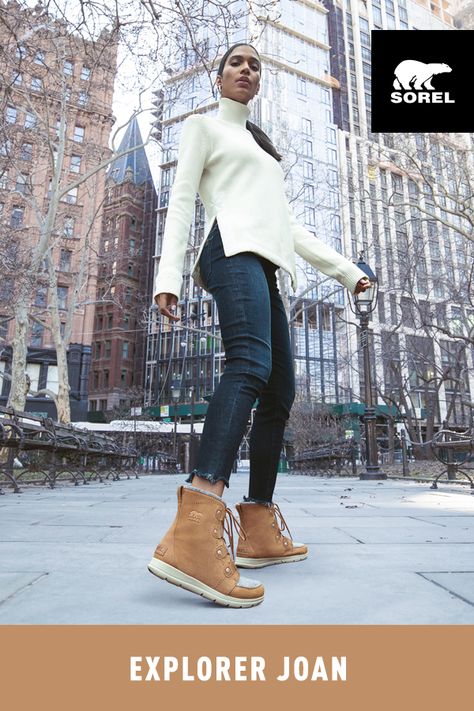 This lightweight explorer takes on anything from city streets to mountain getaway. Sorel Boot Outfit, Sorel Boots Outfit, Sorel Explorer Joan Boot, Boot Sneakers, Sorel Boots Womens, Best Sneaker, Sorel Boots, Snowy Winter, Stylish Boots