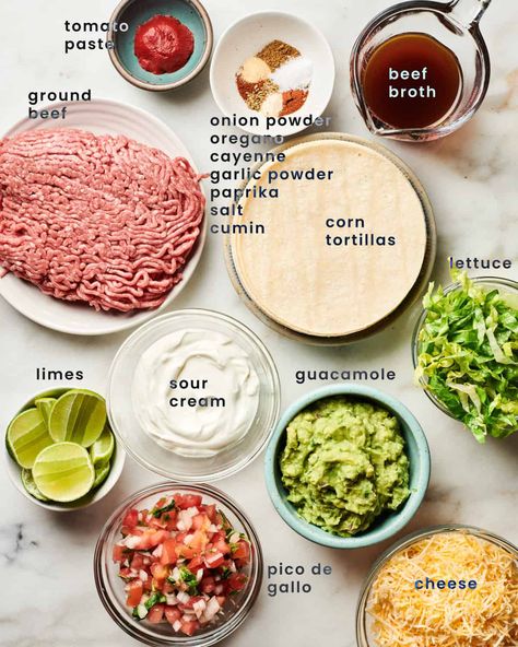 Ground Beef Tacos - A Cozy Kitchen How To Cook Ground Beef For Tacos, Ground Beef Tacos Corn Tortillas, Hard Shell Tacos Ground Beef, Taco Sides Ideas, Ground Beef Street Tacos, Ground Beef Soft Tacos, Ground Beef Recipes Taco, Ground Beef Taco Recipes, Mini Beef Tacos