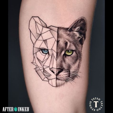 Geometric Tiger Tattoo, Couple Tats, Traditional Panther Tattoo, Geometric Tiger, Geometric Lion Tattoo, Watercolor Tiger, Lion Head Tattoos, Panther Tattoo, Tiger Tattoo Design