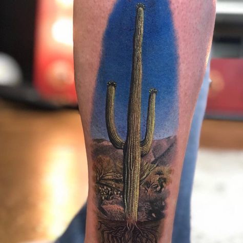 Tattoo uploaded by Tattoodo • Desert tattoo by Megan Massacre #MeganMassacre #besttattoos #color #realism #realistic #landscape #desert #cactus #plants #nature #roots #desertlife #wild #mountains #sky #tattoooftheday • 470350 • Tattoodo Desert Tattoo, Landscape Desert, Cactus Tattoo, Sweet Tattoos, Desert Life, Plants Nature, Different Tattoos, Desert Cactus, Color Tattoo