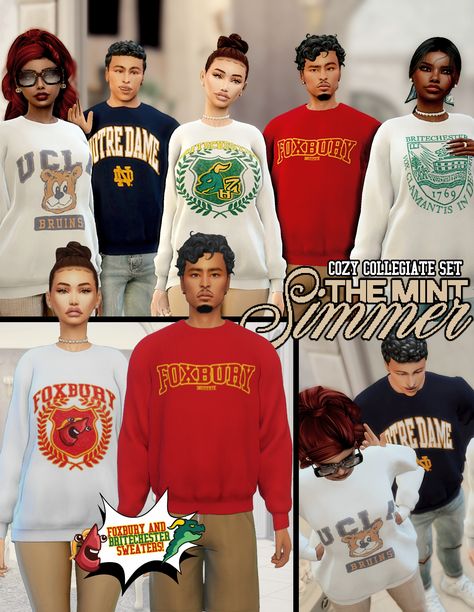 COZY COLLEGIATE SET - updated 06/24 | Patreon Sims 4 College, Sims 4 Content, Sims 4 Cc Eyes, Sims 4 Cas Mods, College Sweater, The Sims 4 Packs, Sims 4 Expansions, Tumblr Sims 4, Free Sims