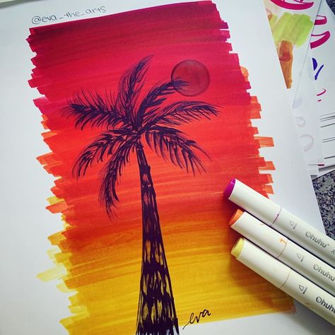 Cool Alcohol Marker Drawings, What To Draw With Alcohol Markers, Alcohol Marker Drawings Easy, Alcohol Markers Art Ideas, Drawing With Alcohol Markers, Alcoholic Markers, Alcohol Markers Art, Marker Doodles, Palm Tree Drawing