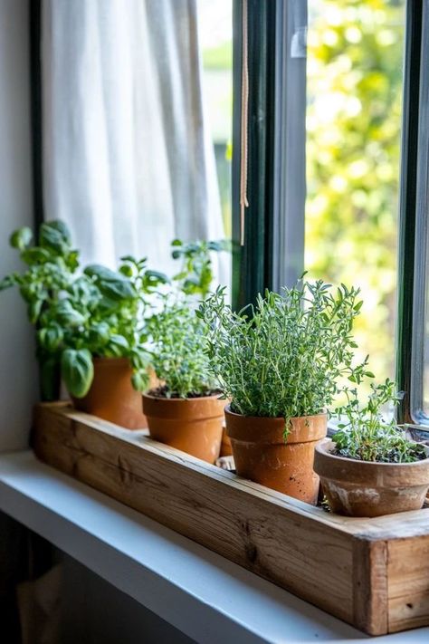 "Elevate your cooking space with a DIY Herb Garden in your kitchen window! 🌿🛠️ #DIYHerbInspiration #KitchenGarden #FreshHerbsDIY" Garden Kitchen Window, Kitchen Window Herb Garden, Herb Garden Kitchen, Window Sill Plants, Window Herb Garden, Window Sill Decor, House Flowers, Diy Herb Garden, Garden Inspo