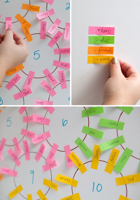 Make a seating chart in a flash with color-coded sticky notes. | 19 Wedding Planning Hacks That Will Save You So Much Time And Money Planning Hacks, Boda Mexicana, Jive, Seating Chart Wedding, Wedding Wishes, Seating Chart, Wedding Seating, Seating Charts, Wedding Planning Tips