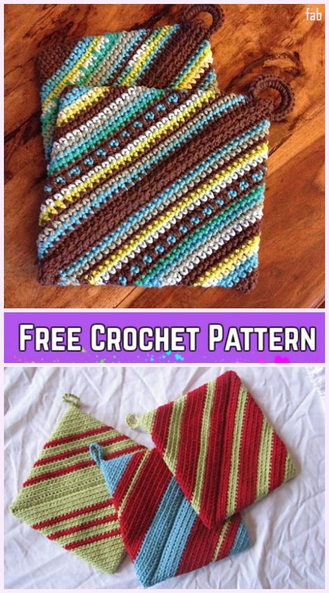 Crochet Double-thick Diagonal Potholder Free Crochet Pattern-Video Different Crochet Patterns, Crochet Pot Holders Free Pattern, Potholder Loom, Crochet Potholder Patterns, Crochet Basket Pattern Free, Crochet Hot Pads, Crochet Sheep, Crochet Pig, Dishcloth Crochet Pattern