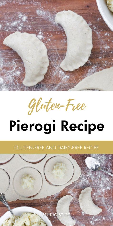 Gluten Free Polish Recipes, Gluten Free Pierogi Dough, Dairy Free Perogies Recipe, Dairy Free Pierogi Recipe, Gf Perogies, Gluten Free Pierogi, Gluten Free Dairy Free Perogies, Gluten Free Perogies Recipe, Vegan Gluten Free Perogies