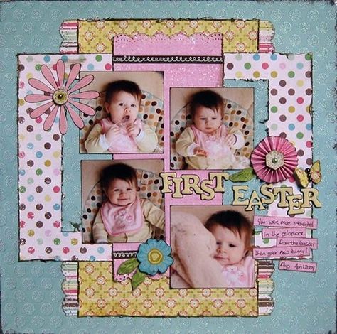 Easter Scrapbooking, Spring Scrapbook, Easter Scrapbook, Scrapbook Bebe, Baby Scrapbook Pages, Holiday Scrapbook, Scrapbooking Layouts Baby, Baby Layouts